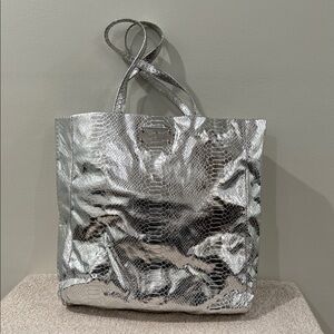kate spade Metallic Silver Snake-Embossed Tote